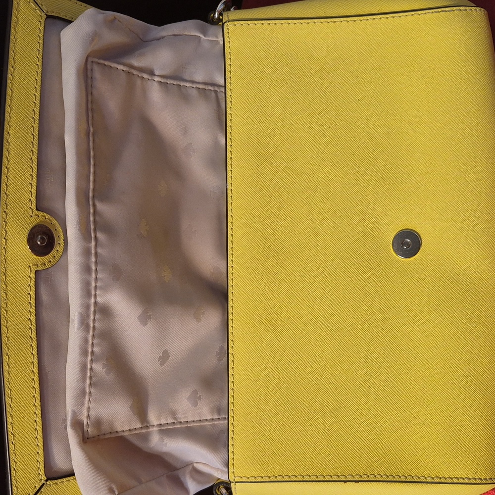 EUC 💋 KATE SPADE 💋LAUREL WAY ⚜️Yellow Crossgrain Leather⚜️ conv. Should/clutch - Picture 8 of 14
